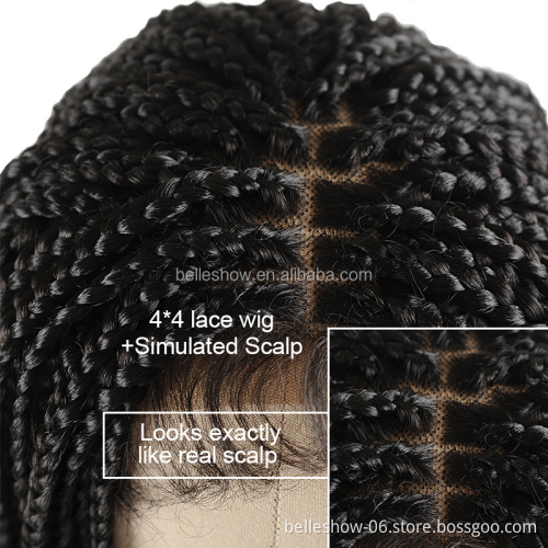 30inch Long Straight Heat Resistant Natural Black Box Braid Synthetic Braiding Hair Wigs Full Handmade 4x4 Lace Front Wig